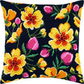 Brvsk Floral Stamped Cross-Stitch Kit for Adults and Beginners — Hedge of Flowers 16″ × 16″ with Clear, Precise Printed Design on Cotton Canvas; Includes 2 Needles, Yarn, and Easy-Read Chart - color: Hedge of Flowers