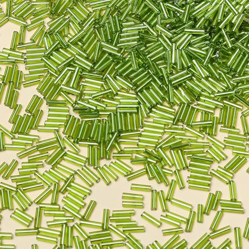 2000pcs Glass Bugle Beads, Tube Beads Bulk, Mini Long Tiny Small Waist Loose Spacer Embroidery Beaded for Bracelets Jewelry Making Sewing, Crafts, 2×6mm, Light Green - color: Light Green