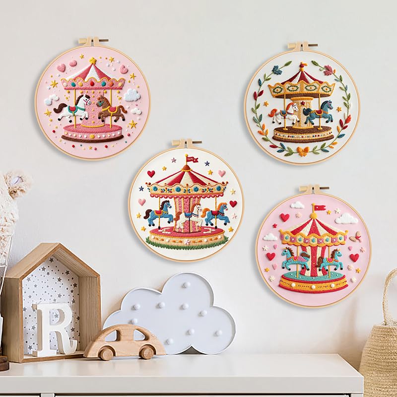 Haootadiy Beginner Embroidery Kit for Adults, Easy Cross Stitch Kit for Beginners and Adults, Full Embroidery Hoop Kit with Needles and Thread Included (Pattern 14) - color: Pattern 14