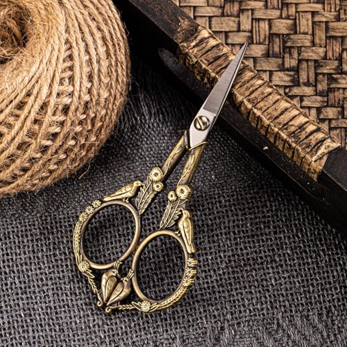 Embroidery Scissors, Small Sharp Pointed Sewing Scissors for Cross Stitch Cutting Embroidery Sewing Handcraft Craft Art Work DIY Tool with PU Leather Sheath (Vintage color) - color: Vintage Color
