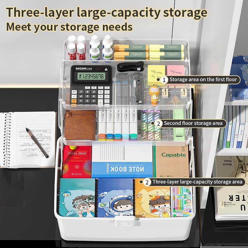 Large 3-Layer Craft Storage Box with Handle, Green - color: Haze Green