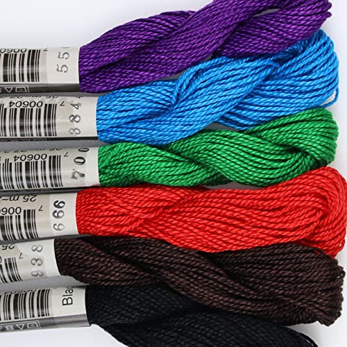 KCS 162 Yards(150 Meters) Mercerized Pearl Cotton Crochet Needlepoint Thread,Size 5,6 skeins,Mixed Color 13 - color: 6color13, size: 6 skeins