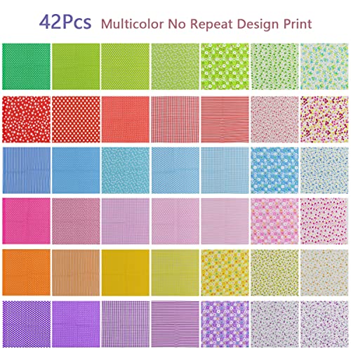 42 Pcs 9.8 x 9.8 Inches Cotton Fabric Sewing Patchwork Squares Quilting Bundles Different Pattern Cloths for Sewing DIY Art Work Supplies Scrapbooking Quilting by Renashed - color: Green/Red/Blue/Pink/Purple/Yellow