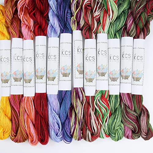 KCS Big skeins of 25 Meters Size 25 Color Variegated Cross Stitch Stranded Threads,12 skeins,15 - color: 12skeins15, size: 12 skeins