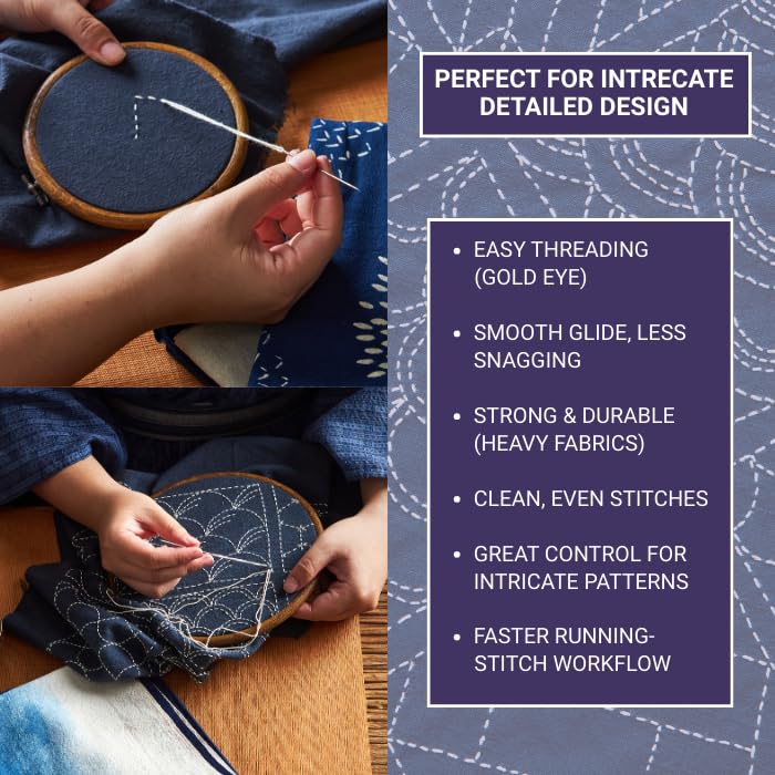 The Quilted Bear Gold Eye Sashiko Embroidery Needles, Assorted Sizes - size: Sashiko Needles Assorted