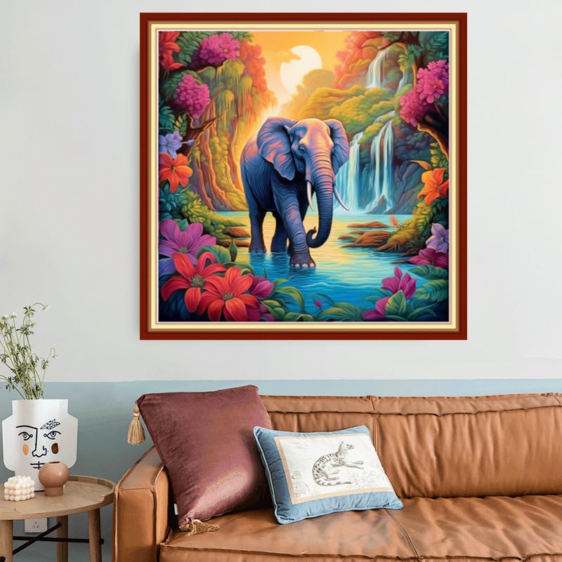 Joyhoor Stamped Cross Stitch Kits for Beginners, Needlepoint Kits for Adults, 11CT Counted Embroidery Kits-Elephant Falls 18x18 inchs - color: Artstyle38