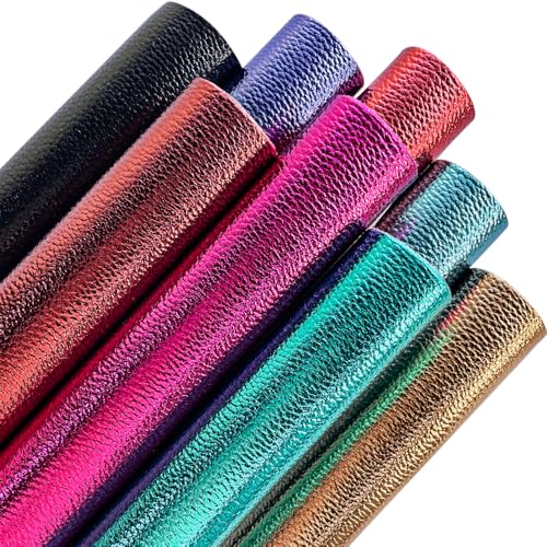 8 Pcs Metallic Lichi Texture Faux Leather Sheets, 8.3" x 11.8" Shiny Colored PU Leather for Hair Bows Jewelry Making - color: Lychee-colorful