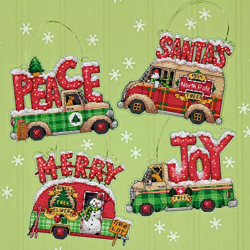 Dimensions Holiday Truck Ornaments Counted Cross Stitch Kit, Set of 4 - color: Holiday Truck