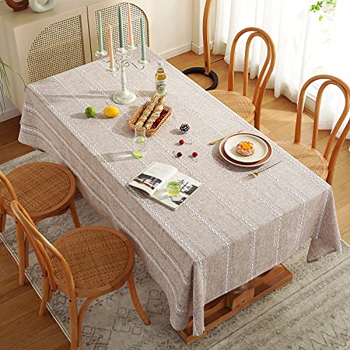 Chassic 60 x 104 inches Farmhouse Style Linen tablecloths, Wrinkle Resistant Washable Dining Room Table Cloths for 6 Foot Rectangle Tables - Hemstitch Light Coffee - color: Hemstitch Light Coffee, size: 104" x 60" (Rectangular)