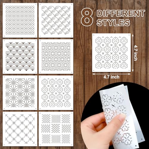 Yousoontic 8 Pcs Plastic Sashiko Stencil Sashiko Template, Novel - style: Novel Style