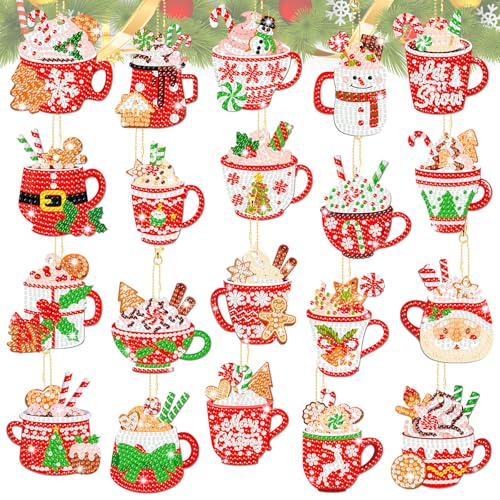 Tondiamo 20 Pcs Christmas Diamond Painting Keychain Kits with Tools Hot Cocoa Themed Art Key Chain Craft Kits Merry Christmas Cute Hanging Handmade 5D Art and Craft Supplies Accessories - style: Hot Cocoa
