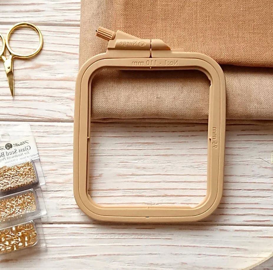 Nurge Square Embroidery Hoop - Plastic Cross Stitch Frame for Needlepoint & Embroidery - Adjustable Craft Hoop - Beige - No:1 (X Small) - color: Beige, size: No:1 (X Small)
