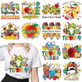 Dazoratix Teacher's Day Transfer Stickers - 12 Sheets Teachers Iron on Transfers Ready to Press Heat Patches Vinyl DTF Decals for T Shirts Clothes DIY Crafts Clothing Bag Appliques Pillow Decorations - style: Teacher-Cute