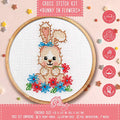 Povitrulya Cross Stitch Kit 'Bunny in Flowers' - DIY Spring Embroidery Design with Baby Rabbit Counted Pattern - color: Bunny in Flowers