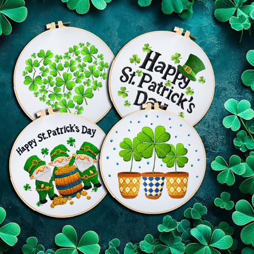 BEUNITONE 4 Set Lucky Clover Pattern Embroidery Kit for Adult Beginners - style: B-Lucky Clover