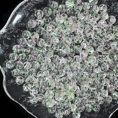 8mm Hand-Drawn Glass Beads Bulk 200pcs Pink Green Round - color: Green&Pink 8mm