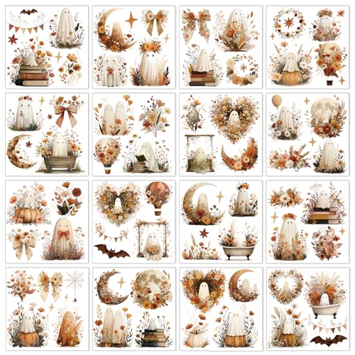 16 Pcs Halloween Fall Rub on Transfers for Crafts 5.7x5.7 Inch - color: Ghost