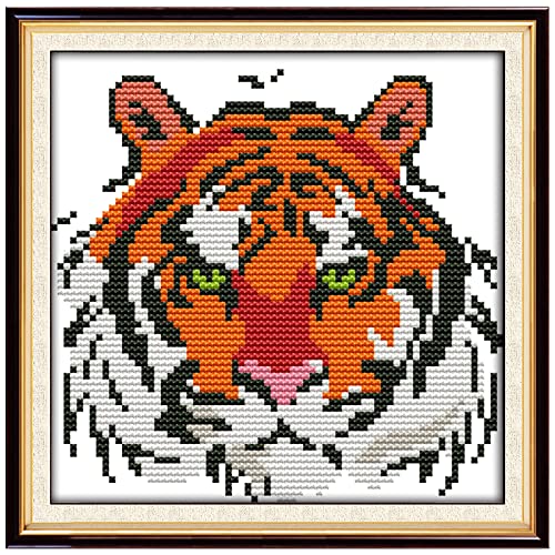 ITSTITCH Stamped Cross Stitch Kits for Beginners,Full Range of Crossstitching Kits Preprinted Pattern for Adults, Embroidery Needlepoint Starter Kits 11ct 3 Strands -Tiger,8.7x8.7 inch - color: Tiger ,8.7x8.7 inch