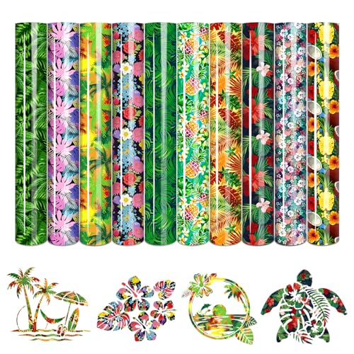 Tintnut Tropical Floral Heat Transfer Vinyl, 10 Pcs 12×10in Iron on Vinyl - color: Green
