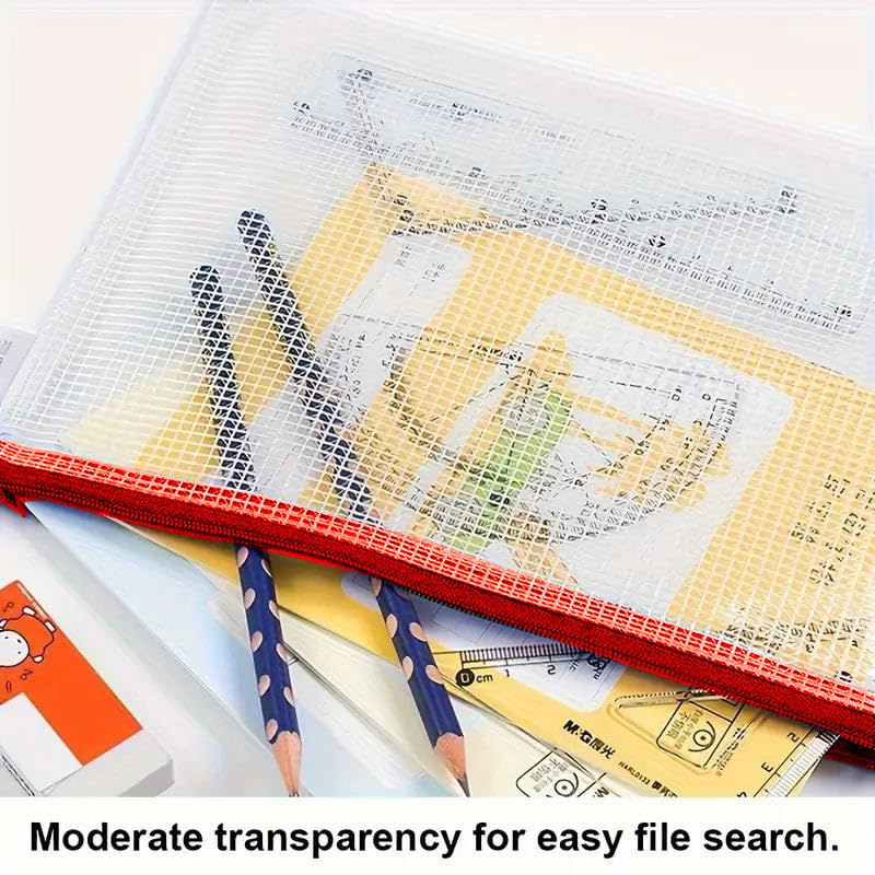 Mesh Zipper Pouch Bag,A3 Zipper Bag for Organizing Storage, Waterproof Zipper Pouch, 17" x 12"/44cm x 32cm, File Bag for School and Office Supplies (Orange) - color: Orange