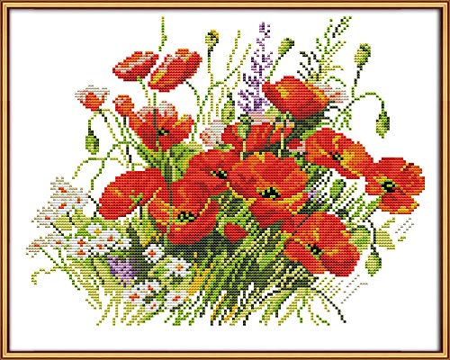 CaptainCrafts Cross Stitch Kits, New Counted Kit Unprinted 14CT Fabric Cross Stitching DIY Art DMC Needlecrafts Embroidery Kit for Adults Beginner (White, Flowers are in Full Bloom) - color: Flowers are in Full Bloom, style: White