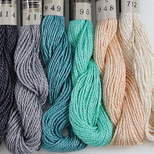 KCS 162 Yards(150 Meters) Mercerized Pearl Cotton Crochet Needlepoint Thread,Size 5,6 skeins,Mixed Color 16 - color: 6color16, size: 6 skeins