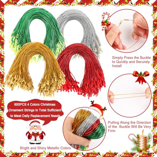 JUNEBRUSHS 600Pcs Christmas Ornament Hooks, Ornament Hangers with Snap - color: Gold Silver Red Green