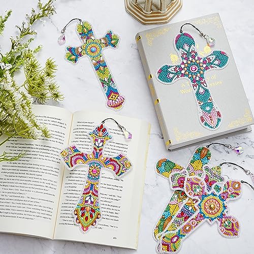 Ireer 6 Pcs Cross 5d Diamond Art Bookmarks for Adult，DIY Painting Kit - style: Vintage