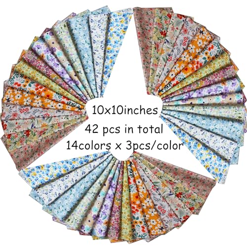 42-10" Quilting Cotton Fabric Bundles Printed Floral Craft Fabric Precut 100% Cotton Layer Cake Fabrics Quilting Squares for Any DIY Sewing Crafts(Fresh Style) - color: Color-2