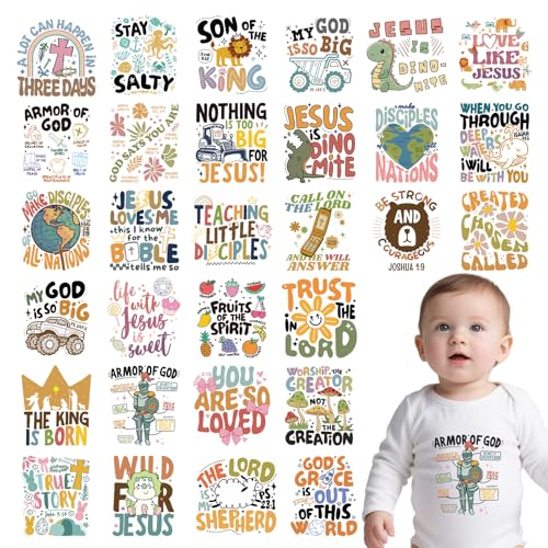 Wxiben 30 Pcs Christian Baby Iron on Transfer Dtf Transfers Ready to Press - style: Christian Baby