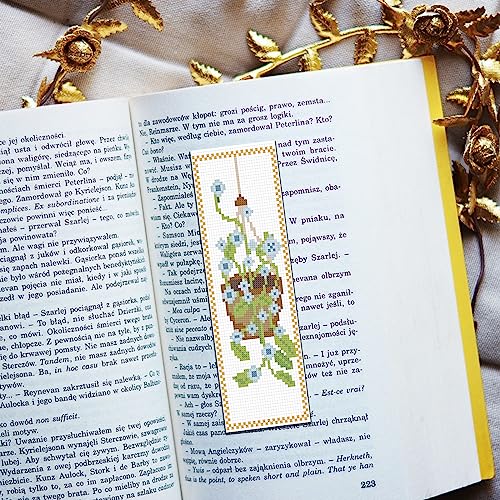 FREEBLOSS 6 Set Cross Stitch Bookmark Kit Flowers Patterns Stamped Cross Stitch Kit with Instruction Embroidery Kit for Adults Beginners Reading Gift 8''x2.4'' - style: Potting