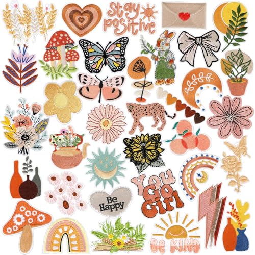 AUGSUN 36Pcs Vintage Boho Iron on Patches Girly Embroidered Sew Applique - style: Bohemian