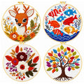 Zhenqing 4 Pack Nature Stamped Cross Stitch Kit for Adults and Beginners, 11CT Printed Fabric Deer Tree Fish Flower Patterns with Hoop, Threads, Needles, Scissors, Threader, Guide - color: Deer Tree Fish Flower