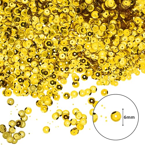 Mandala Crafts 6mm Cup Round Gold Sequins for Sewing Embroidery - color: Gold, size: 6mm Cup Sequins