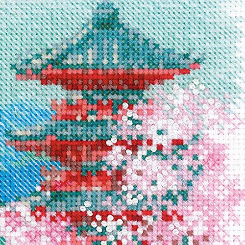RIOLIS 1743 Sakura. Pagoda Counted Cross Stitch Kit 7.09 x 9.45 in - style: Sakura. Pagoda 1743