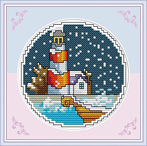 Howie's Needlepoint Cross Stitch Kits, 11CT Pre-Printed Pattern Needlepoint Kits, Full Range of Stamped Starter Kits (Winter by The Sea, 7.9 x 7.9 Inch) - color: Winter by the Sea