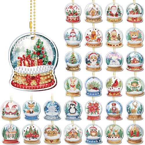 WILLBOND 30 Pcs Christmas Diamond Art Keychain Kits for Adults - color: Crystal Ball