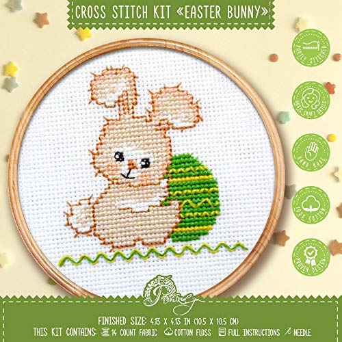 Povitrulya Cross Stitch Kit 'Easter Bunny' - DIY Embroidery with Counted Cross Stitching Pattern of a Cute Bunny - color: Easter Bunny