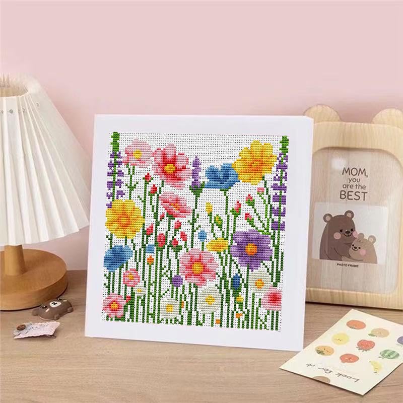 Wildflowers Stamped Cross Stitch Kits for Adult Beginner with Wooden Frame - color: wildflowers Cross Stitch with Framed