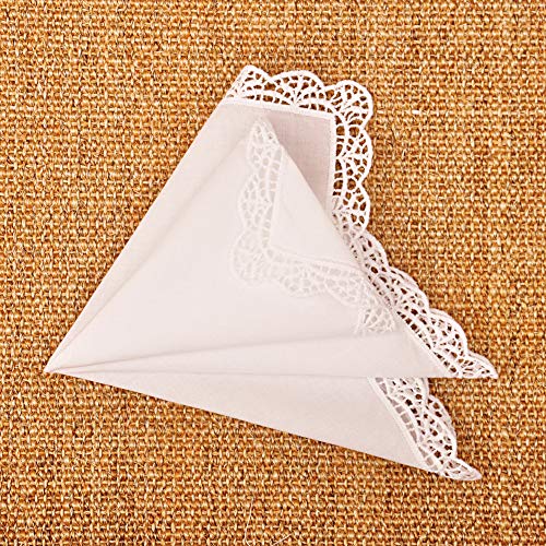 Milesky White Wedding Handkerchief Pure Cotton, Soft Ladies Hanky with Crochet Lace - color: Ch05