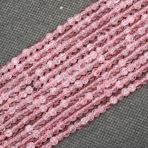 400PCs 4mm Pink Crackle Glass Beads Bulk, Round Smooth Hole Glass Crystal Beads for Jewelry Making, DIY Bracelets, Necklaces, Bag Charms, Keychains and Craft Projects - color: Pink Crackle, size: 4MM