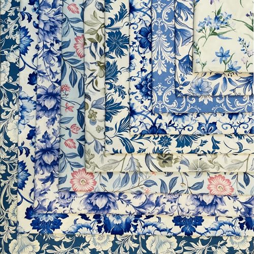 100% Cotton Quilting Fabric Jelly Roll Fabric-Blue Paisley Floral - color: Blue Paisley