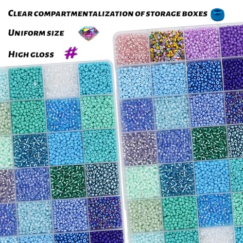 11200pcs Glass Seed Beads for DIY Crafting Bracelet Necklace Embroidery Jewelry Making Supplies (3mm, 400pcs/Color, 28 Colors, Blue Scheme) - color: Blue