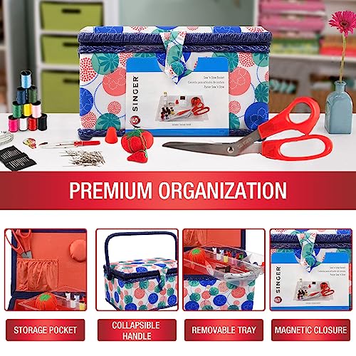 SINGER 07230 Sewing Basket with Sewing Kit, Needles, Thread, Pins, Scissors, and Notions, Florence, - color: Florence