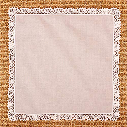 Milesky White Wedding Handkerchief Pure Cotton, Soft Ladies Hanky with Crochet Lace - color: Ch01