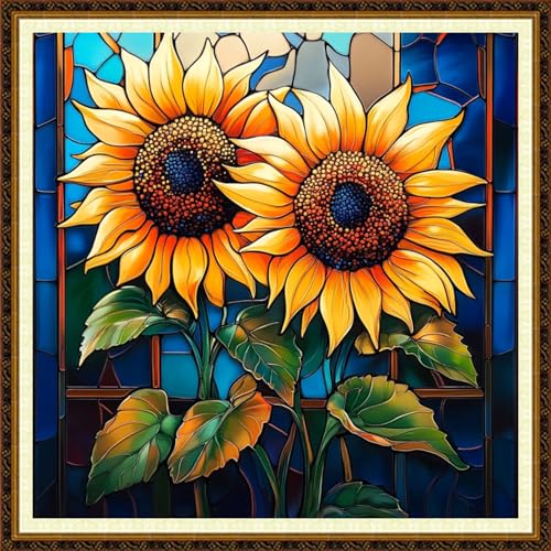 Redxing Counted Cross Stitch Kit for Beginners,Unprinted Needlepoint Kits for Beginners Cross Stitching Embroidery Kit 11CT Stitches kit-Magic Sunflower 18x18 inch - color: KitColors16