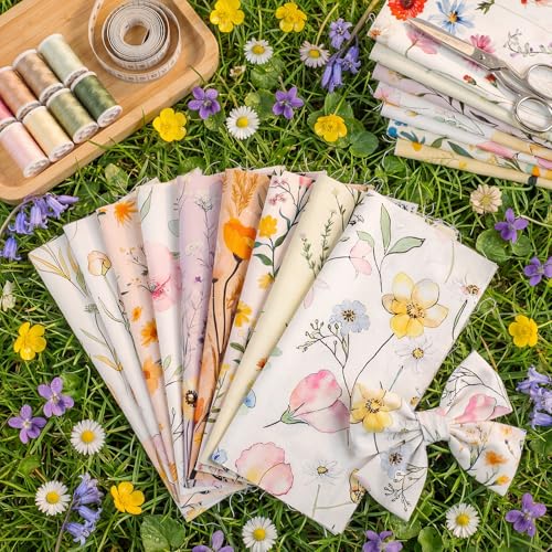 Tatuo 30 Pieces 10 x 10 Inches Summer Wildflower Cotton Fabric Bundle Squares Patchwork Floral Fabric Sewing Quilting Bundles Assorted Pattern Cloth for DIY Scrapbook Craft Making - style: Stylish Wildflower
