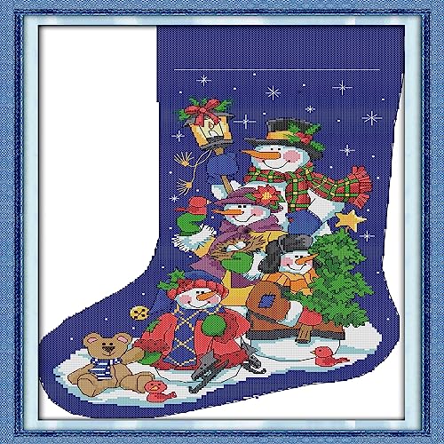 Howie's Needlepoint Cross Stitch Kits, 11CT Pre-Printed Pattern Charistmas Stocking Needlepoint Kits, DIY Charistmas Gift, Snowman 2, 17.3 x 24 Inch - color: Snowman 2