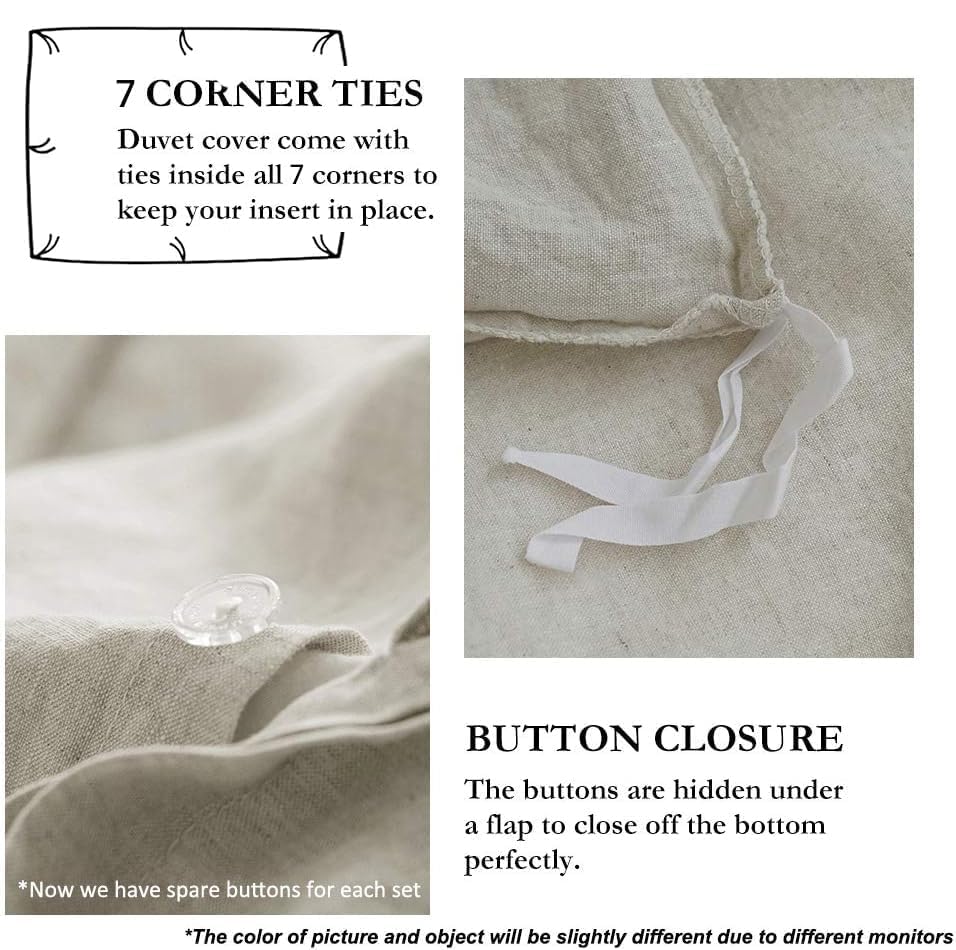 Simple&Opulence 100% Linen Duvet Cover Set with Embroidery Border Washed - 2 Pieces (1 Duvet Cover & 1 Pillow Sham) with Button Closure Soft Breathable Farmhouse - Linen, Twin Size - color: Linen, size: Twin