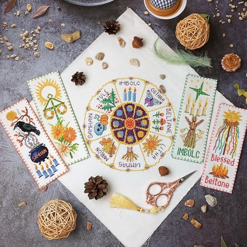 Povitrulya Cross Stitch Bookmark Kit “Imbolc“ – Counted DIY Embroidery Set for Adults & Beginners, Saint Brigid Pagan Irish Gaelic Druid Witchy Spring Craft Gift - color: Imbolc